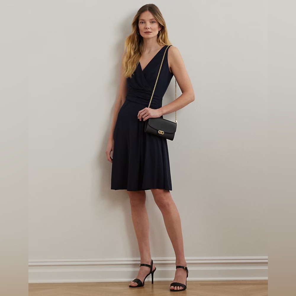 NWT Lauren Ralph Lauren Size 14 Surplice Jersey Sleeveless Dress Lighthouse Navy
